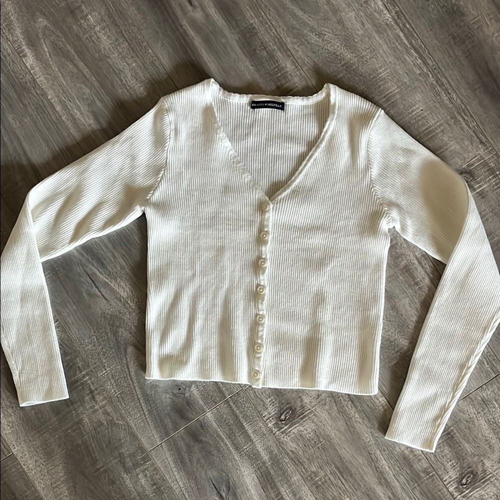 Off White Ribbed Brandy Melville Button-Up Cardigan